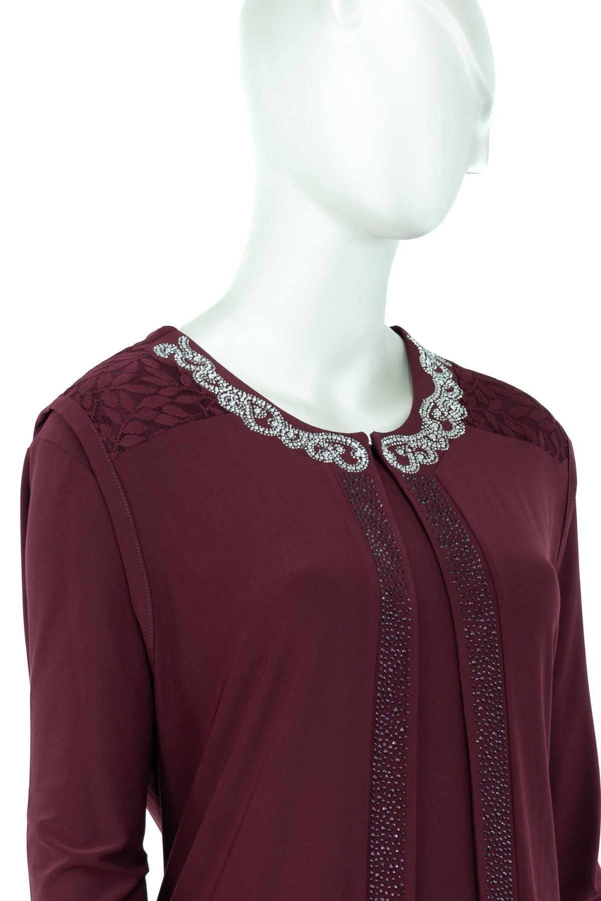 Kadın Elmas Kolyeli Yaka Tam Kalıp Likralı Sandy Kumaş Yelekli Takım Anne Abiye Elbise